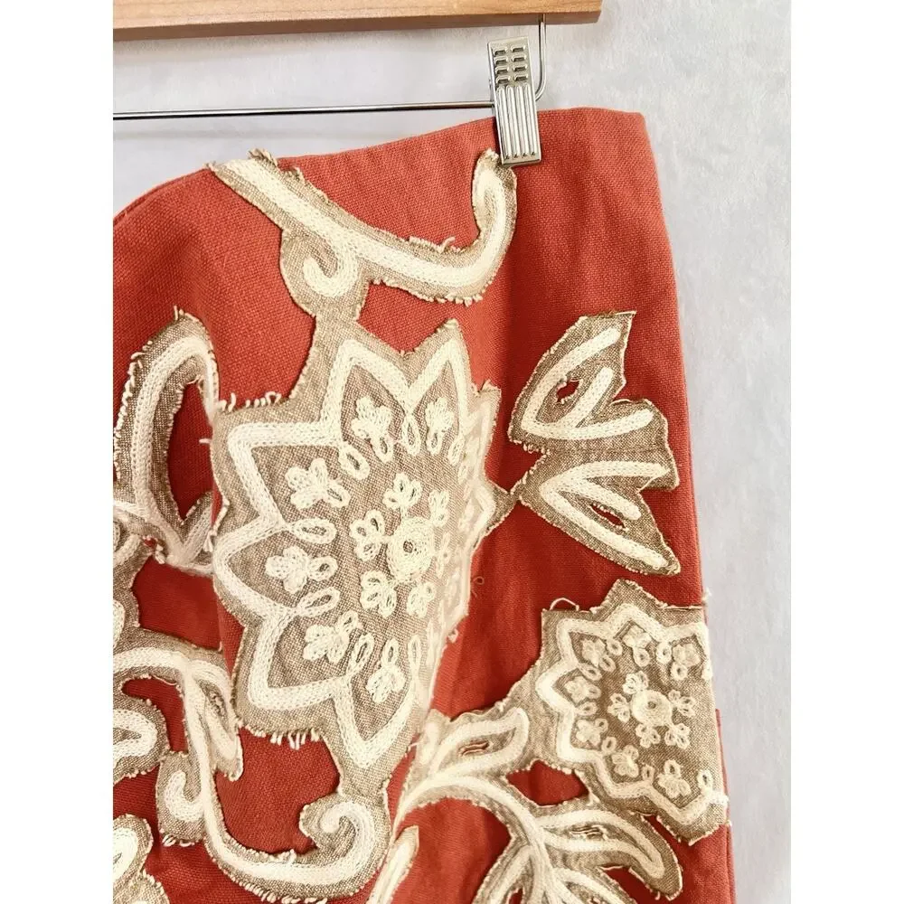 Pottery Barn Floral 24x24 Rust Orange Cream Embroidered Pillow Sham Throw Accent